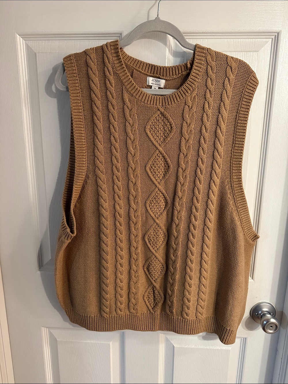 J. Crew Camel Cable-Knit V-Neck Sweater Vest